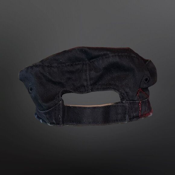 Black Distressed Adjustable Back Cadet Cap Hat O/S - Picture 4 of 6